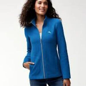 Tommy Bahama Aruba Teal Turquoise Full Zip Sweater Soft Knit Layer Women L